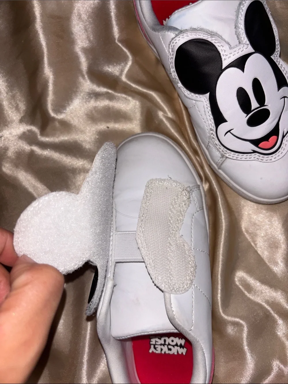 Disney White Mickey Mouse Slip-On Sneakers with Black and Red Accents
